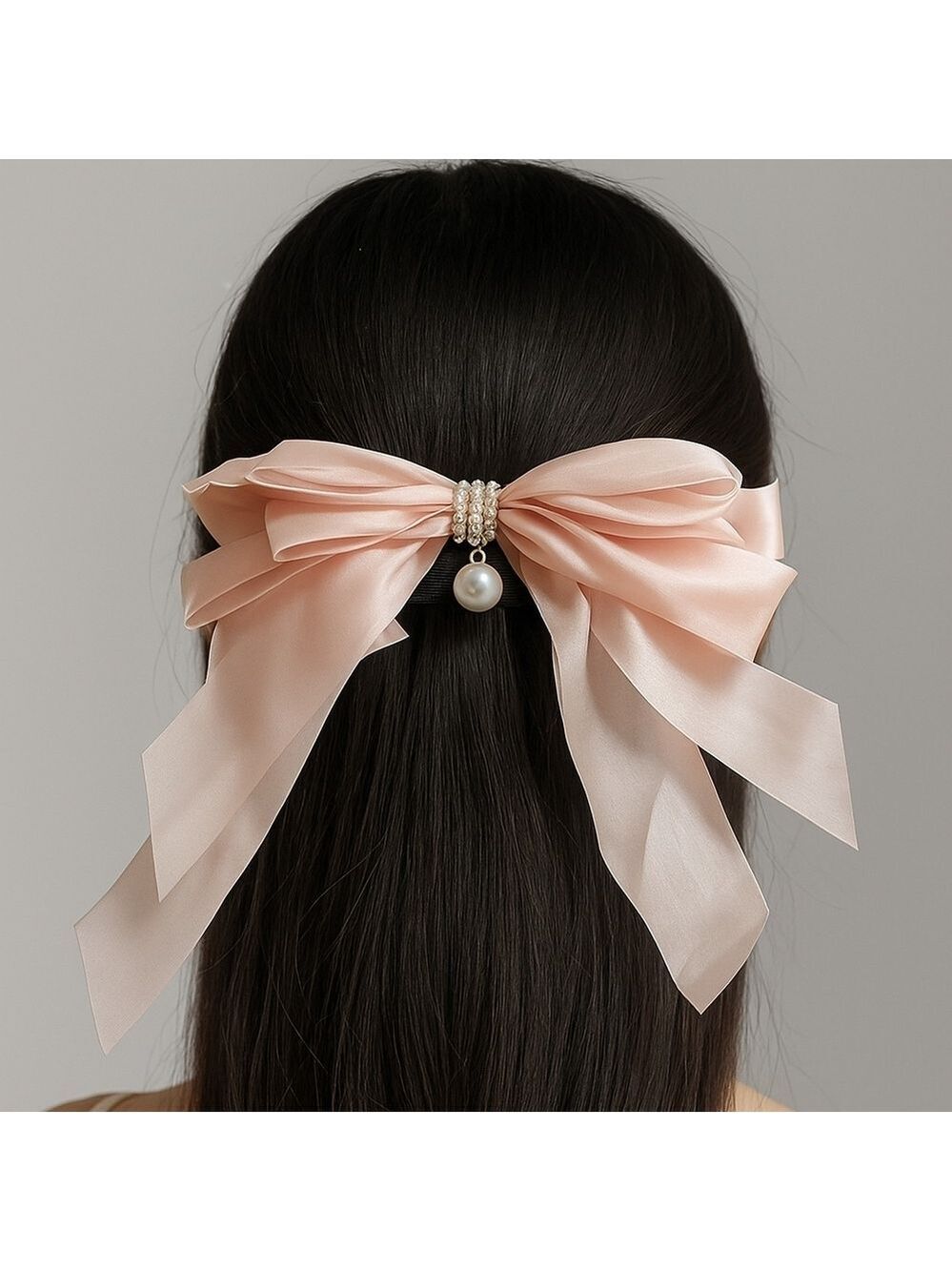 Hair accessory Barrette Hair Clip Bow Light Pink pearl detail Back to School Bow